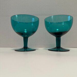 Vintage Teal Glasses – Set of 2 – Mid-Century Style Cocktail / Dessert